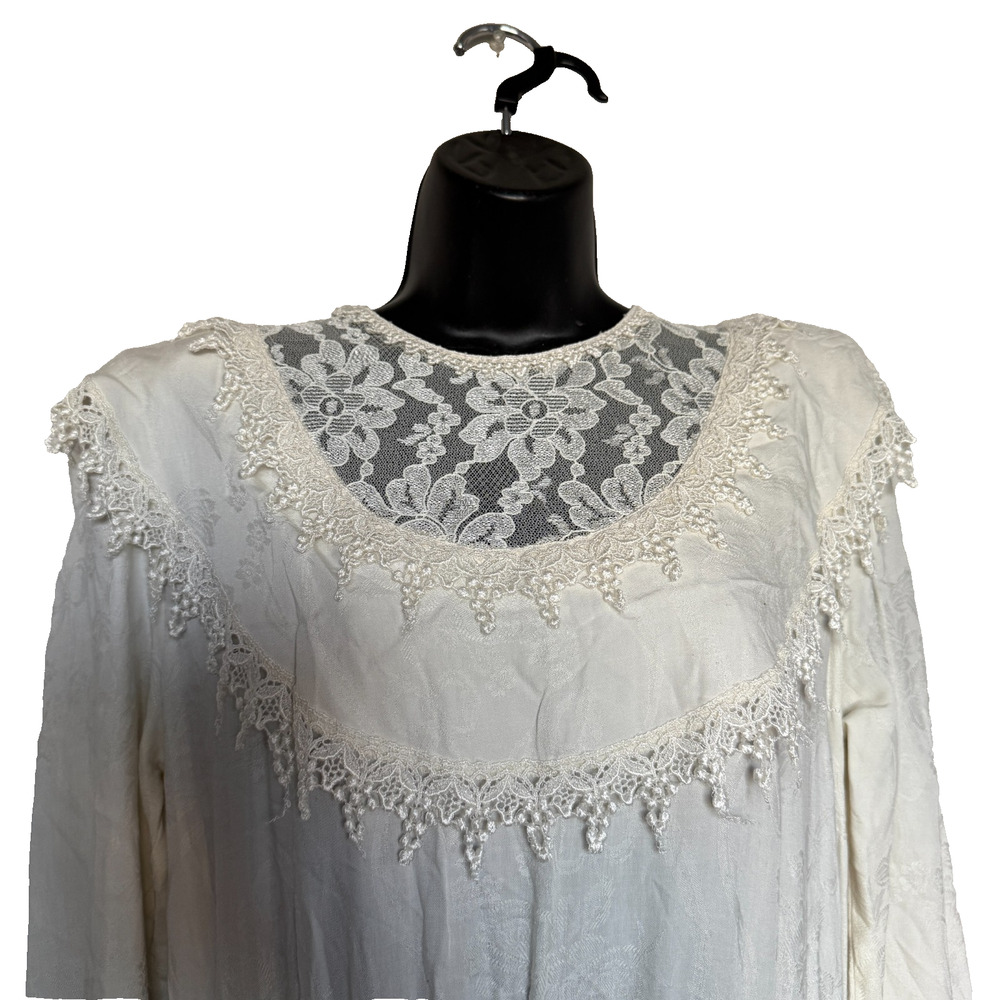 VTG McClintock Womens Dress 12 Lace Drop Waist Wedding Victorian Maxi Edwardian - Picture 4 of 10